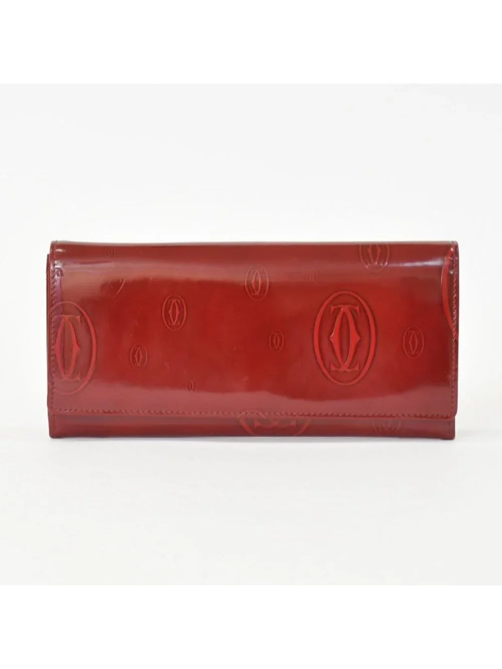Cartier Wallet Double C Bordeaux Patent Leather Silver